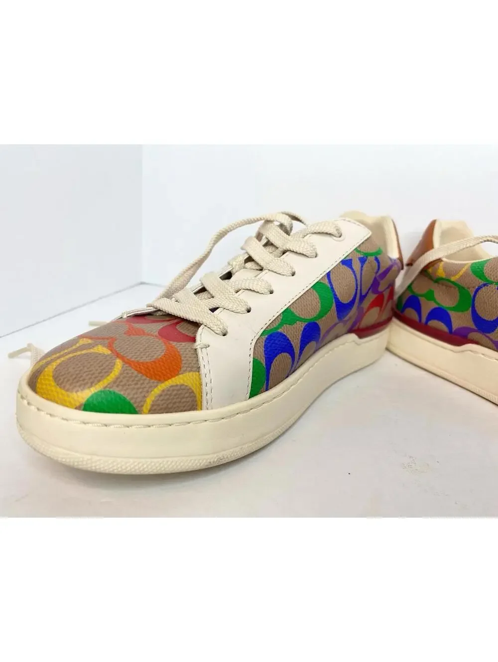 Coach Monogram Lowline Ladies Rainbow Coated Canvas Sneakers 7.5 B